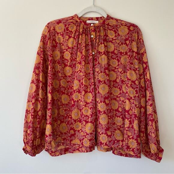 Dôen Jane Blouse in Desert Blooms Block Print Organic Cotton Size XXS Oversized - Picture 2 of 11